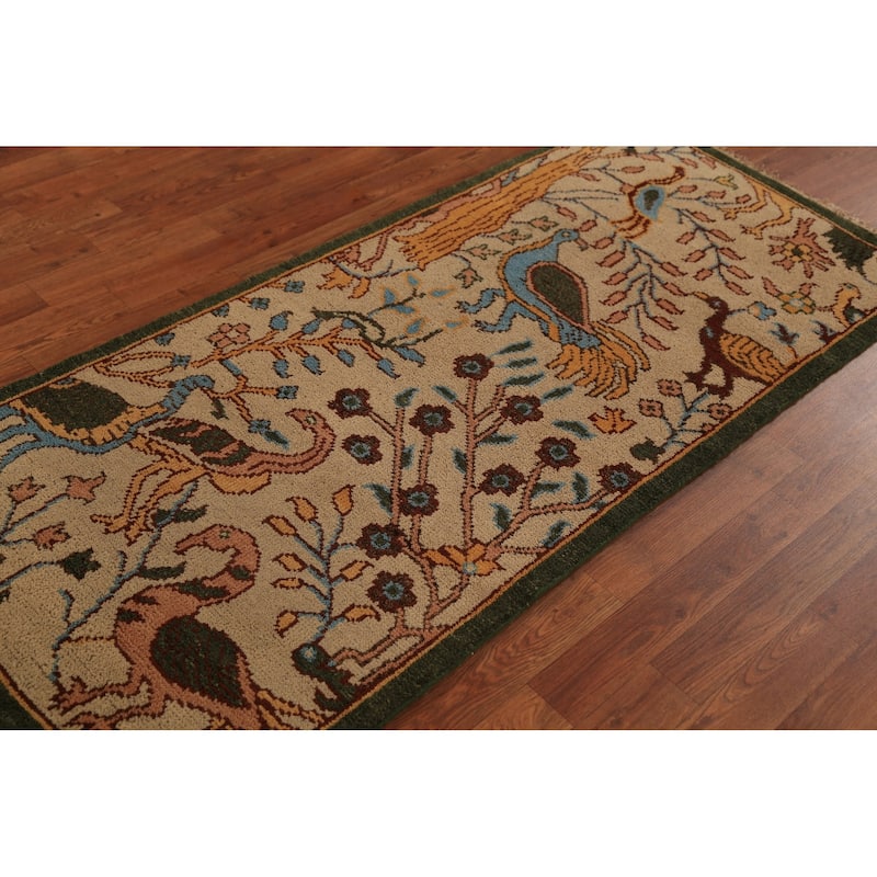 Animals Design Ziegler Indian Foyer Rug Hand-Knotted Wool Carpet - 2'8"x 6'0"