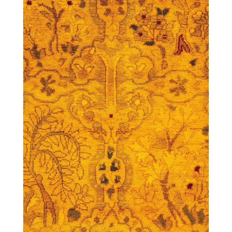 Overton Hand Knotted Wool Vintage Inspired Modern Contemporary Overdyed Gold Runner Rug - 2' 7" x 12' 3"