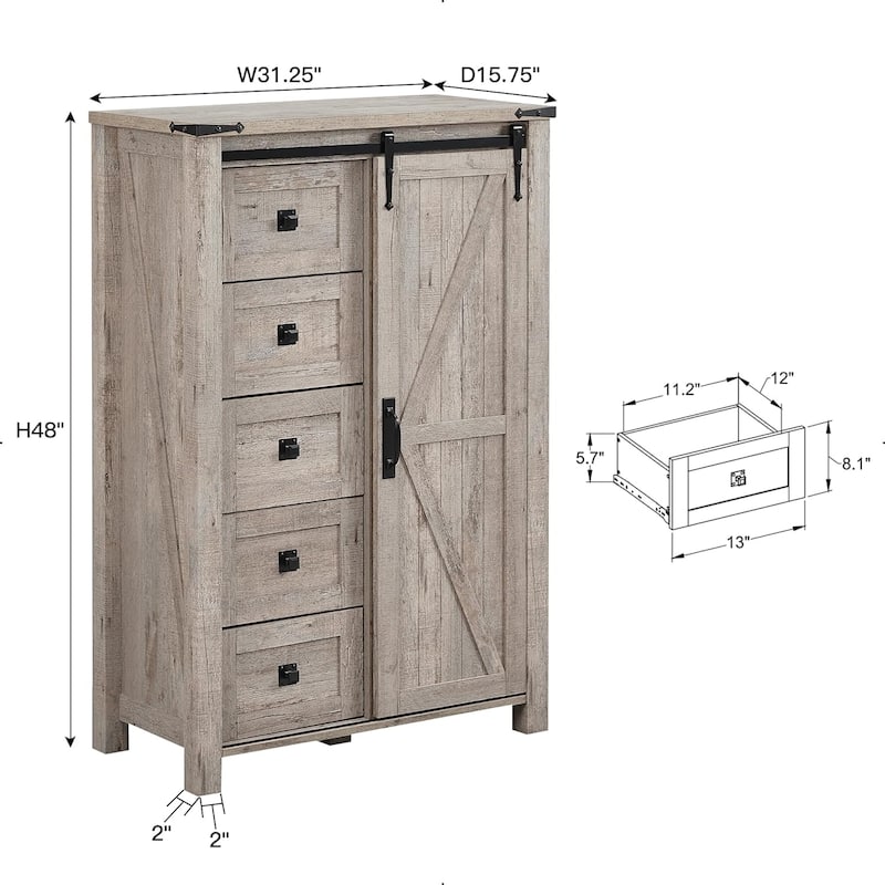 Farmhouse 5 Drawers Dresser, Chest of Drawers, Organizer Dresser