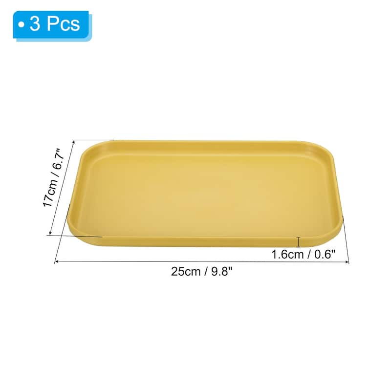 3Pcs Plastic Fast Food Serving Tray 9.8" x 6.7", Serving Platter - 9.8" x 6.7" - Yellow