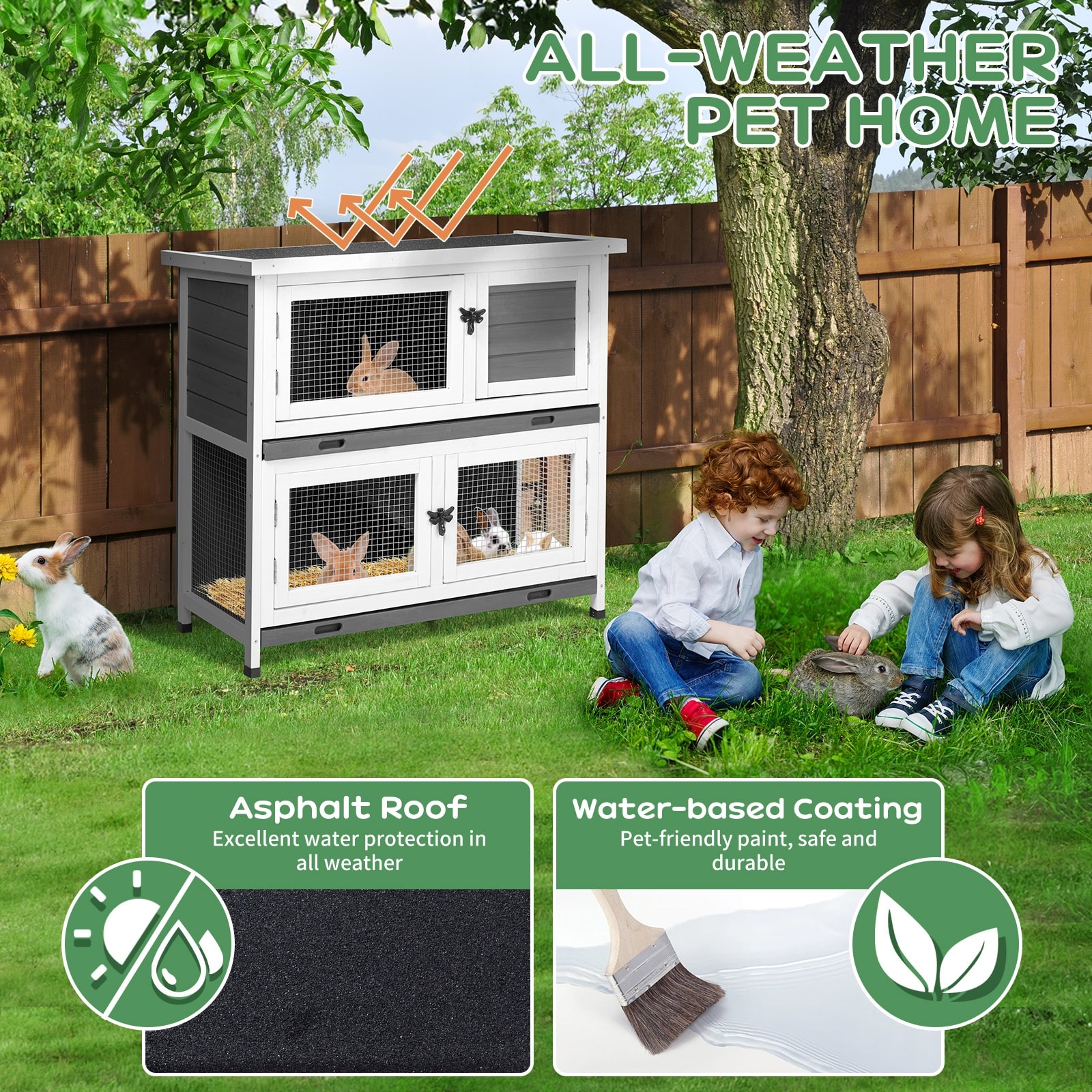 2 Story Solid Wood Rabbit Hutch Bunny Cage with 2 Large Main Rooms Indoor Outdoor Multi Bed Bath Beyond 40558691