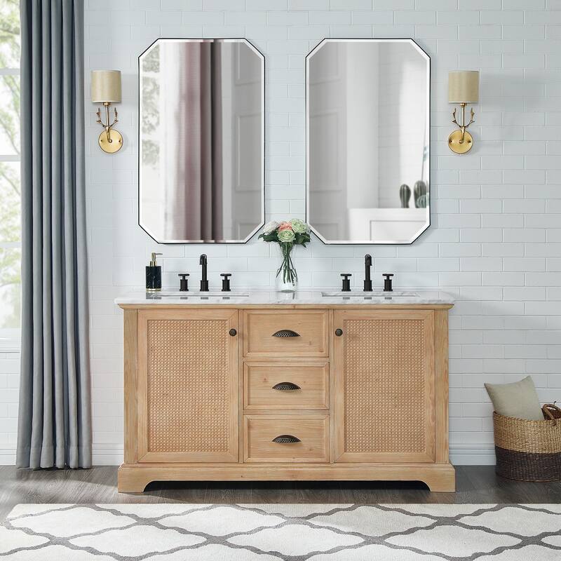 Hervas Bath Vanity with Natural Marble Top and Mirror