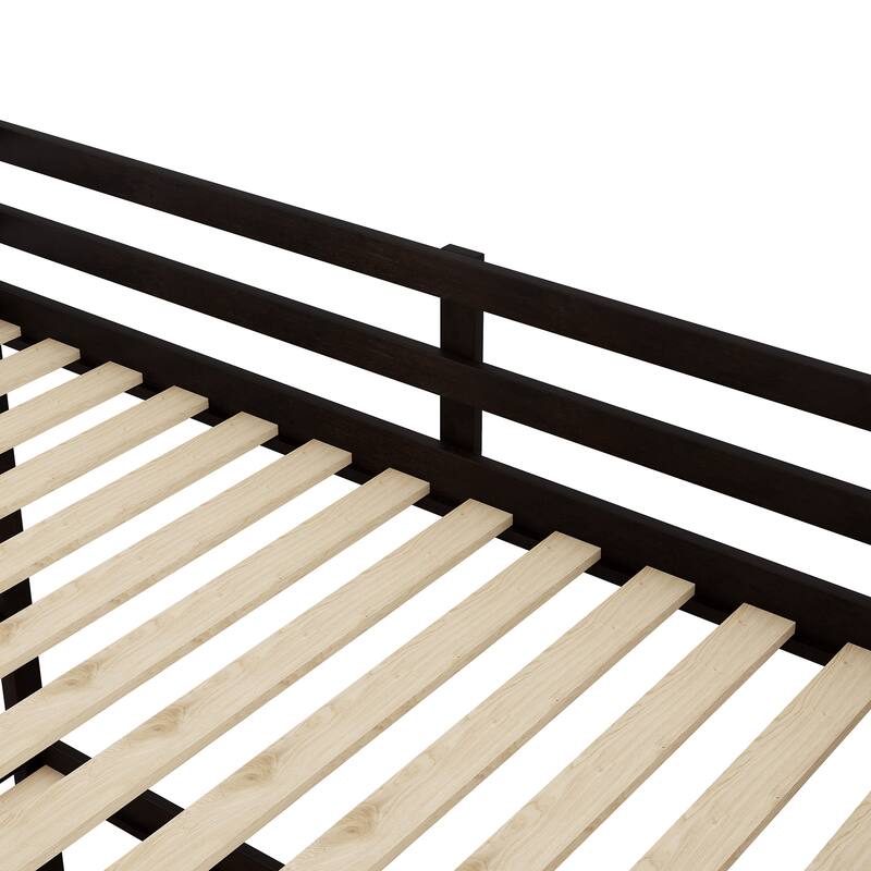 Staircase Bunk Bed with Twin Size Trundle, Solid Wood Bed Frame with 3 Storage Stairs and Safety Guardrail, Twin-Over-Twin Size