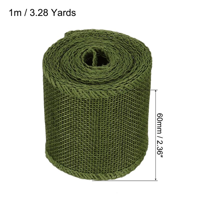 Burlap Fabric Ribbon, Wired Jute Crafts Roll for Party DIY Decoration - Green - 2.36 Inch x 3.28 Yards