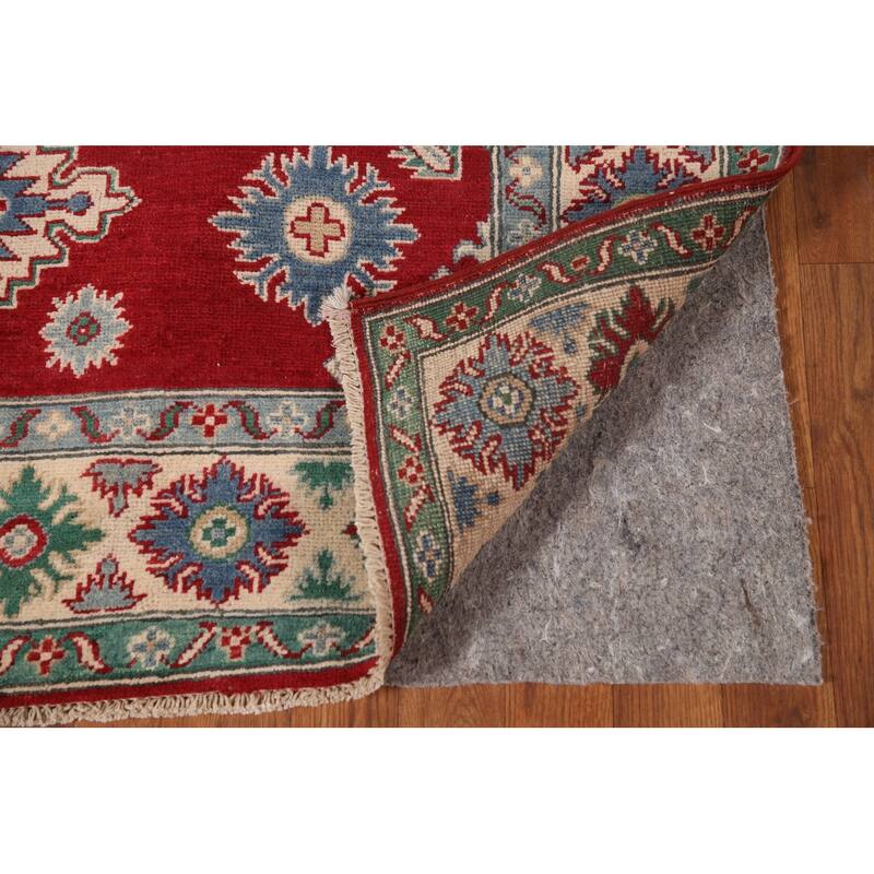 Geometric Red Kazak Area Rug Handmade Wool Carpet - 5'2" x 6'9"