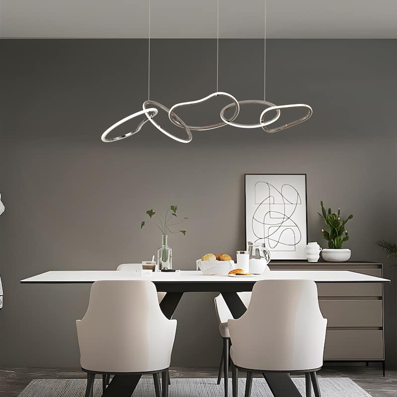 Nordic Luxury Interlocked Stainless Steel LED Chandelier Dining Room Ceiling Light - Silver