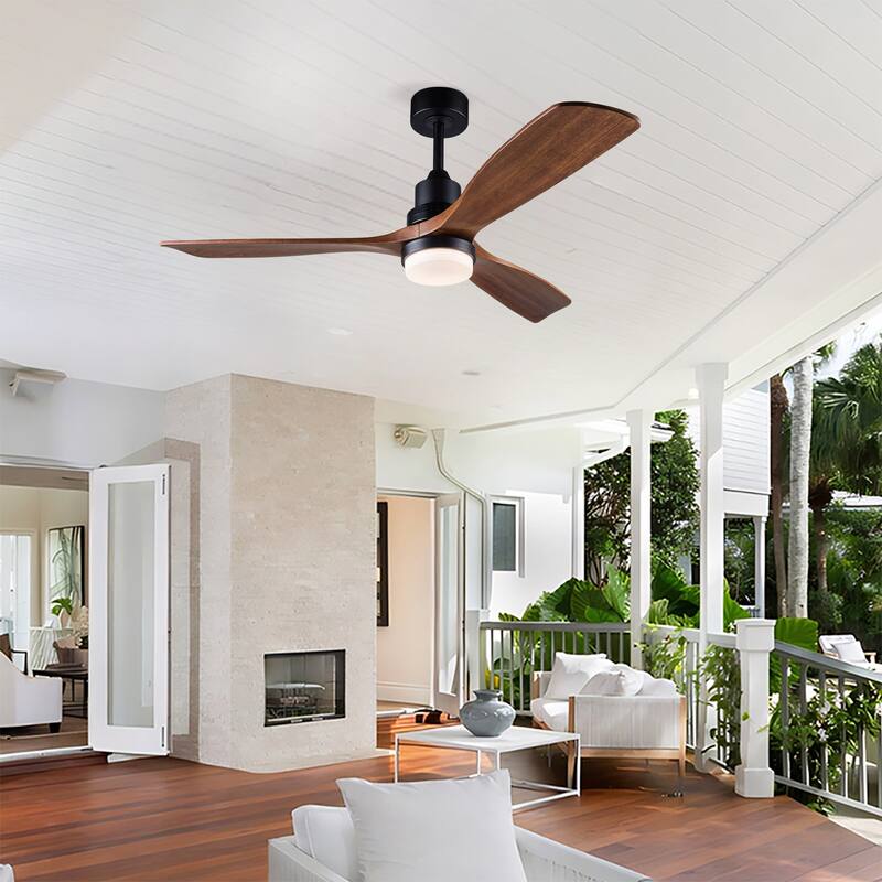 52" Ceiling Fan w/ Light 3 Solid Wood Blades Remote Control Reversible DC Motor