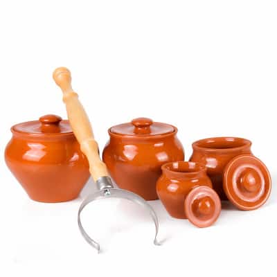 STP Goods Natural Clay Stoneware Ramekins w/ Oven Fork Set of 4