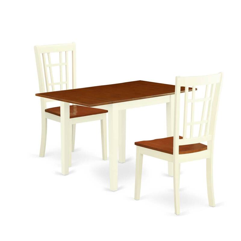 HomeStock 3-Pc Buttermilk and Cherry Finish Solid Wood Top Dining Table Set
