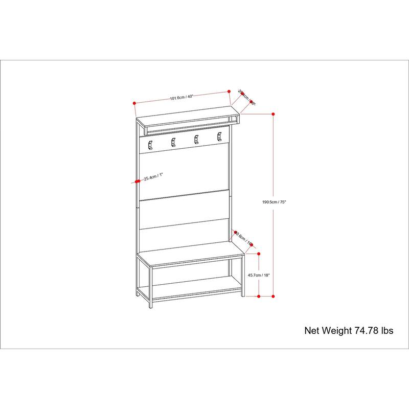 Westmont Solid Mango Wood Hall Tree with Bench, Open Storage, Hooks & Industrial Metal Frame