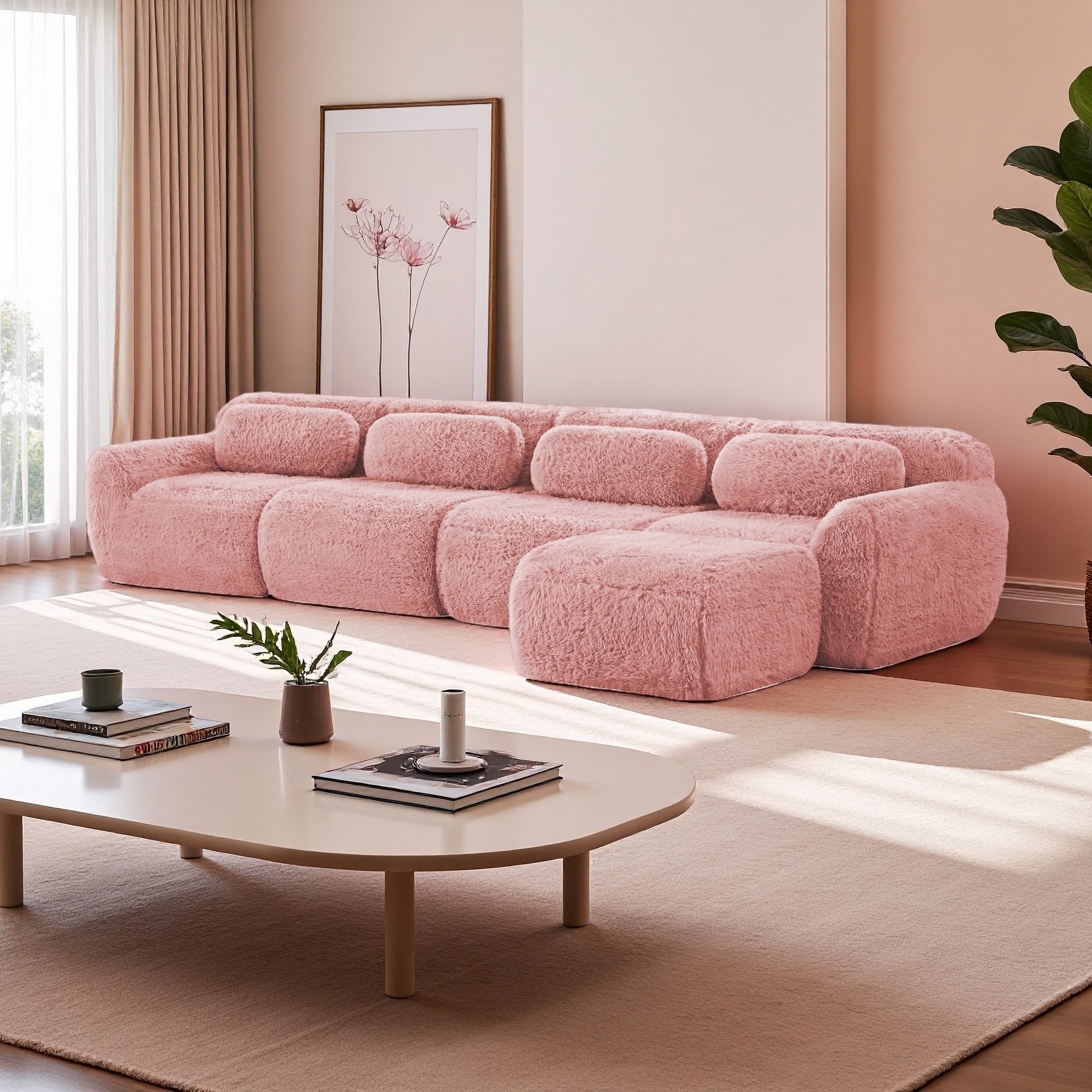 149" Plush L-Shaped Sectional Sofa with Free Combination, 32D High-Density Foam and No Assembly Required