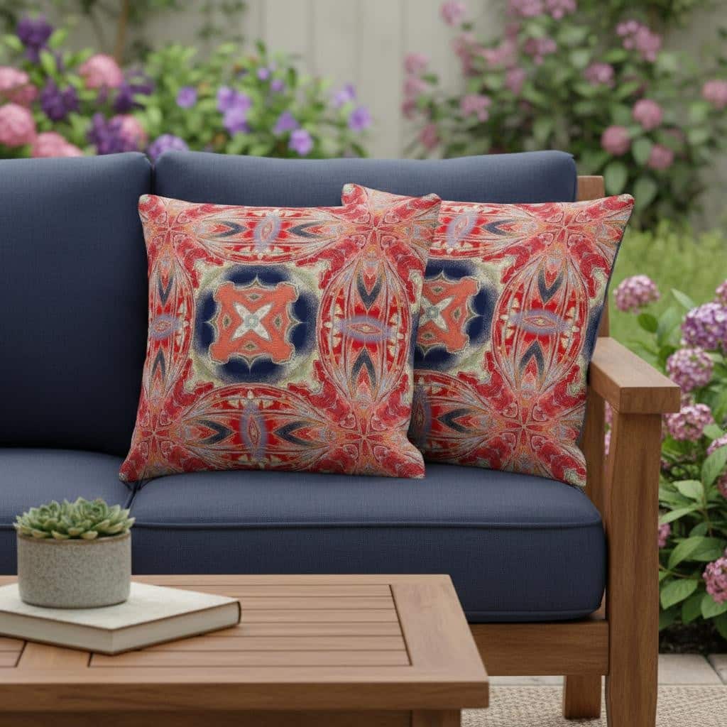 HomeRoots Set of Two 16" X 16" Green and Red Blown Seam Floral Indoor Outdoor Throw Pillow - 16.00' X '16.00' X '5.00