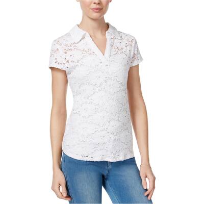 maison Jules Womens Crochet Polo Shirt, White, X-Small