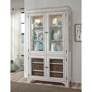 Distressed white-wash finish 6 Drawer Curio Cabinet - 82H x 48.25W