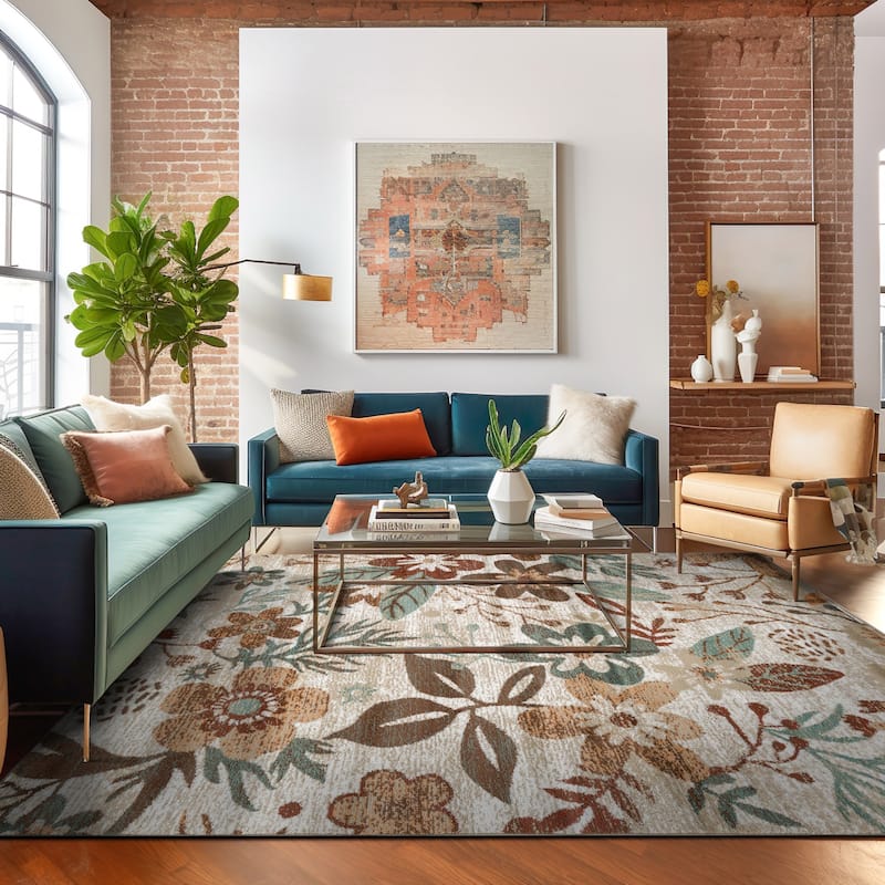 Beige Multi Garden Floral Stylish and Durable Area Rug