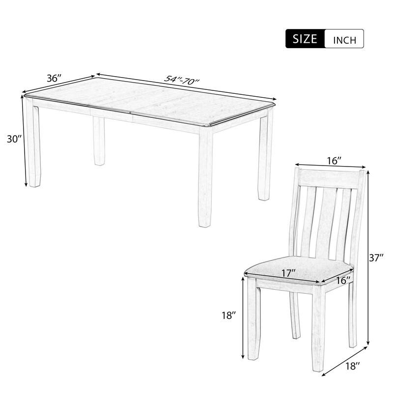 Retro Style 7-Piece Dining Table Set with Extendable Table and 6 Upholstered Chairs
