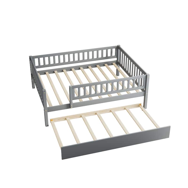 Wood Daybed with Trundle and Fence Guardrails