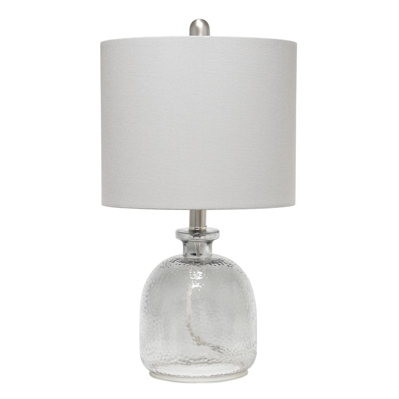 HomeRoots 20" Gray Hammered Glass Round Table Lamp With Gray Drum Shade - 11.00 in. x 20.00 in. x 11.00 in.