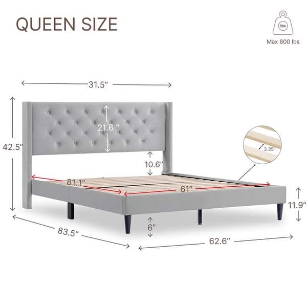 dimension image slide 1 of 12, Spruce & Spring Eleanor Upholstered Platform Bed Frame with Vertical Stripe Headboard