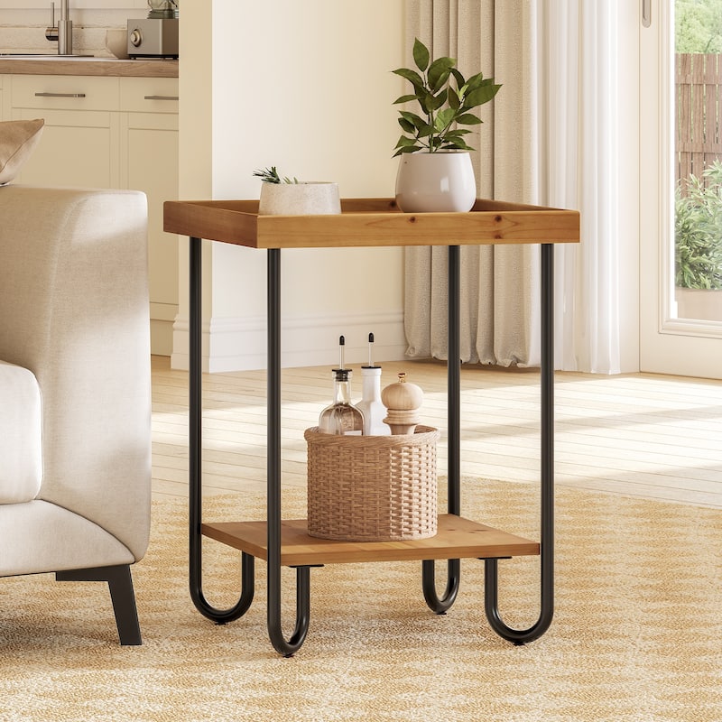2-Tier Small Side Table with Storage Shelf - 1PCS