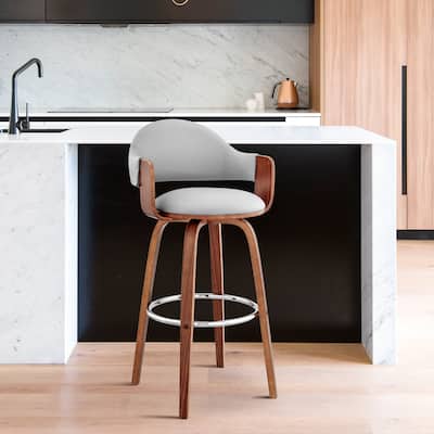 Daxton Mid-Century Modern Faux Leather/ Wood Swivel Stool