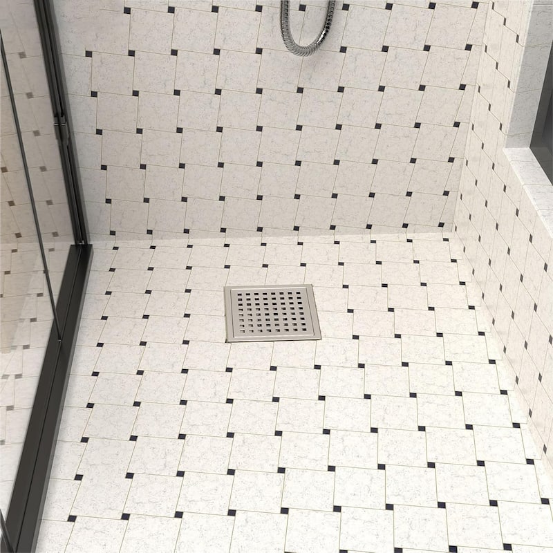 6-Inch Square Shower Floor Drain, Quadrato Pattern Grate - 6 inch