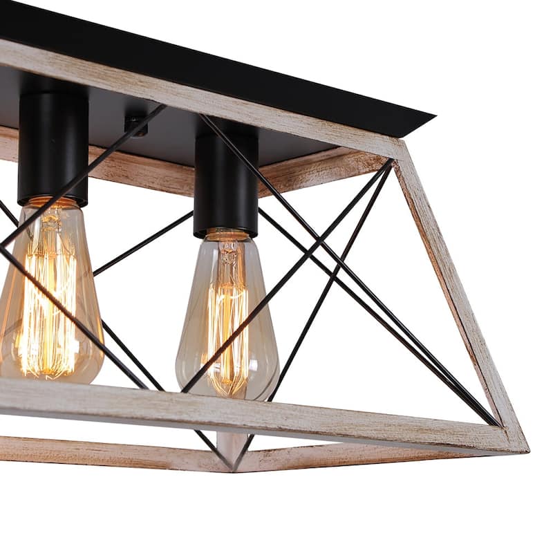 Rustic 5-Light Rectangular Cage Flush Semi Flush Mount - 31.5in
