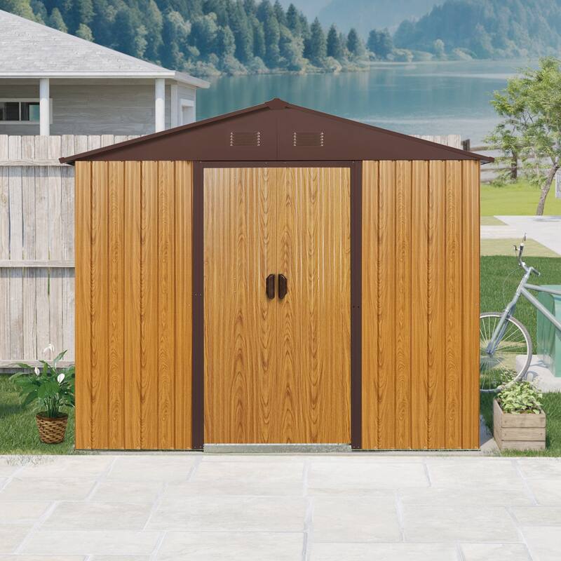 8 ft x 4 ft Outdoor Metal Storage Shed with Window and Metal Foundation for Backyard, Patio, Lawn