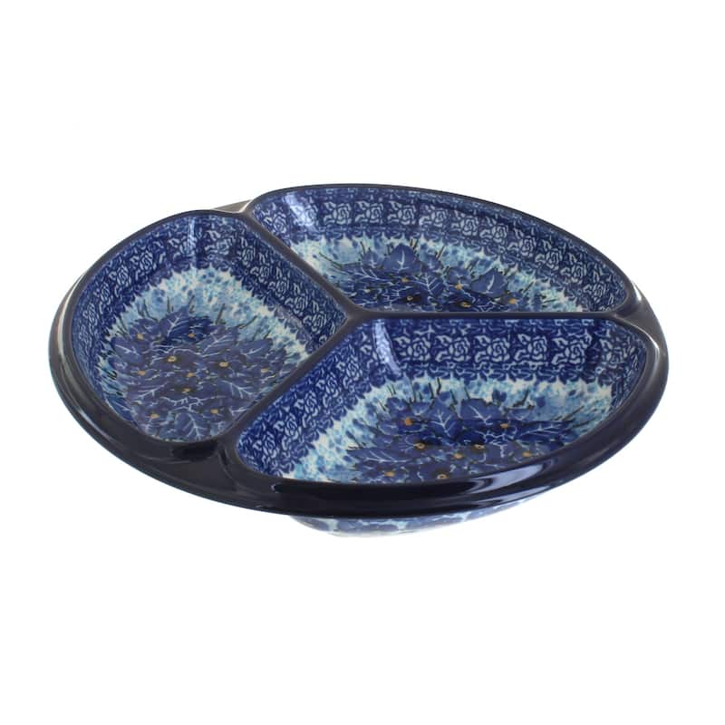 Blue Rose Polish Pottery 484 Ceramika Artystyczna Three Part Divided Dish - Joanna