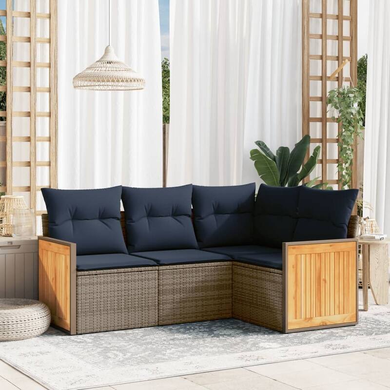 vidaXL 4/5 Piece Patio Sofa Set with Cushions Black/Gray Poly Rattan - 24.4 x 24.4 x 27.2 - Gray Without table