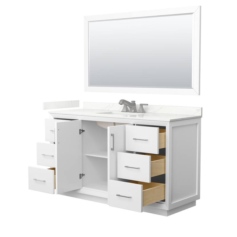 Strada 60-inch Single Vanity, Quartz Top, 58-inch Mirror