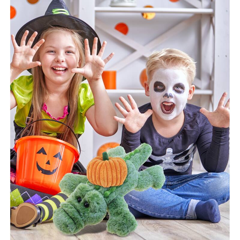 DolliBu Super Soft Alligator Small Stuffed Animal with Pumpkin Decor - 12 inches