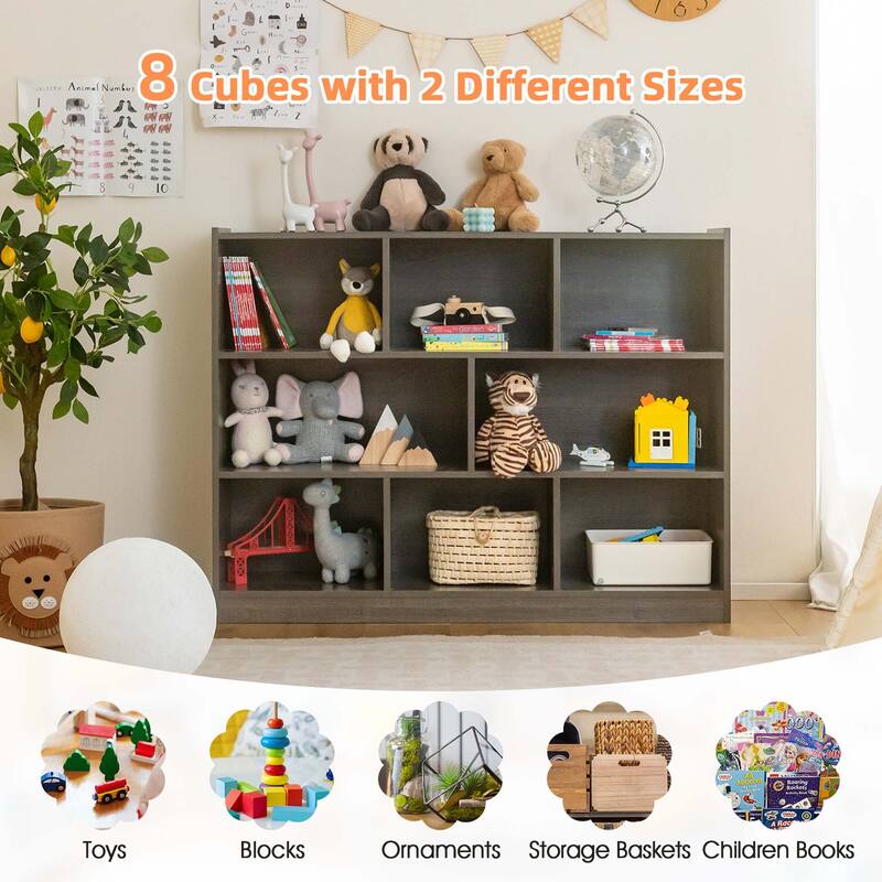 Costway 3-tier Open Bookcase 8-Cube Bookshelf Storage Display Cabinet - 48'' x 12.5'' x 36.5''