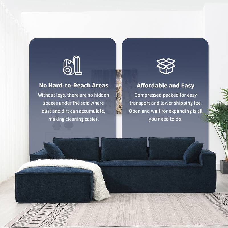 Chenille Free Combination Sofa Set with 2 Pillows, 111.5*72" Modular Sectional Sofa for Livingroom L-Shaped Compressed Sofa