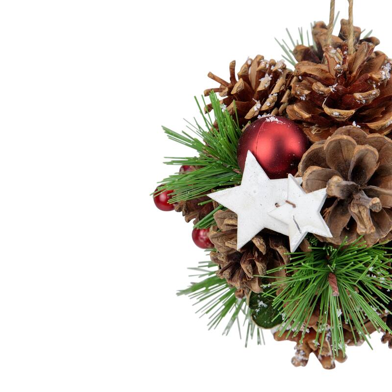 Pine Cones, Stars and Berries Hanging Christmas Ornament - 6"