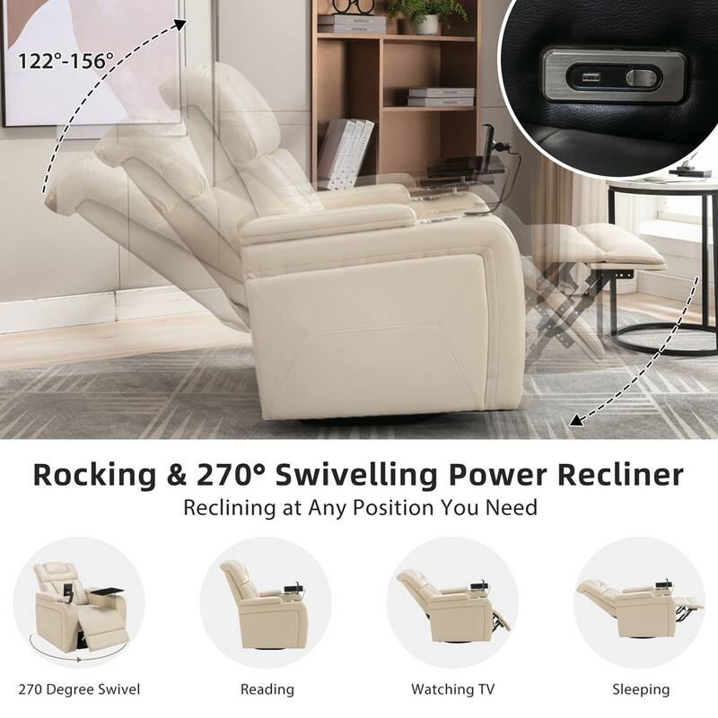 270 Degree Swivel PU Leather Power Recliner