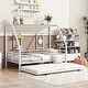 preview thumbnail 61 of 78, Metal House Bed with Trundle, Twin/Full Size Daybed Playhouse Bed with Bulit-in Storage Shelves and Metal Grid for Kids Teens White - Twin