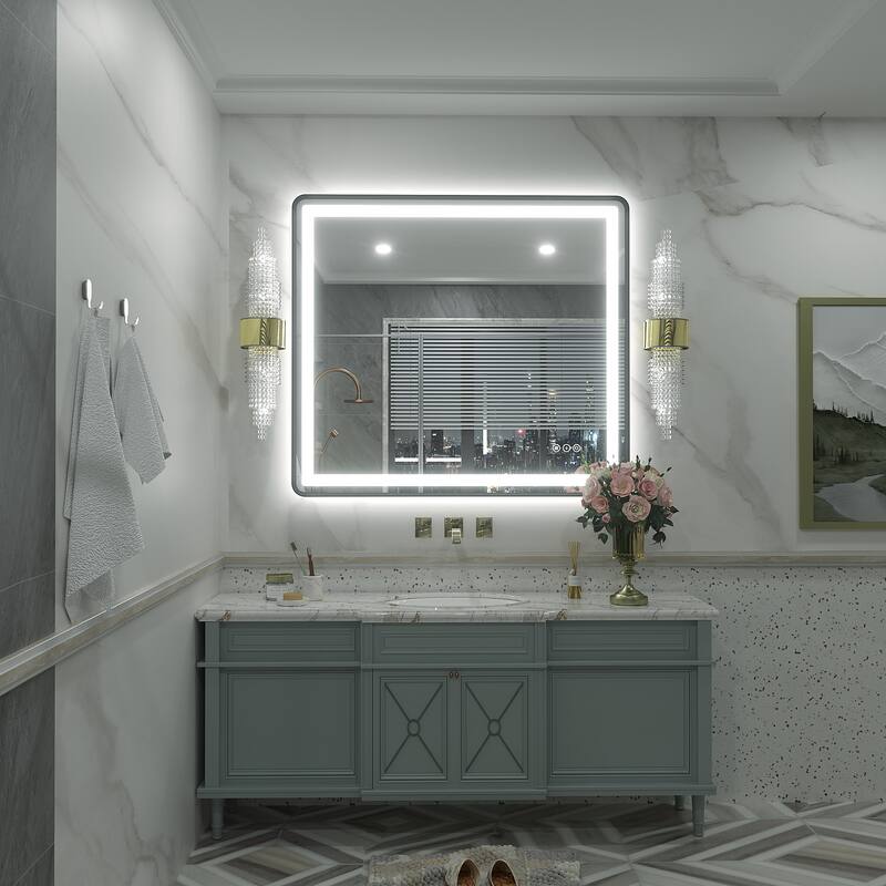 UL Certified Black Metal Framed LED Front Light and Backlit Anti-Fog Wall Bathroom/ Vanity Mirror