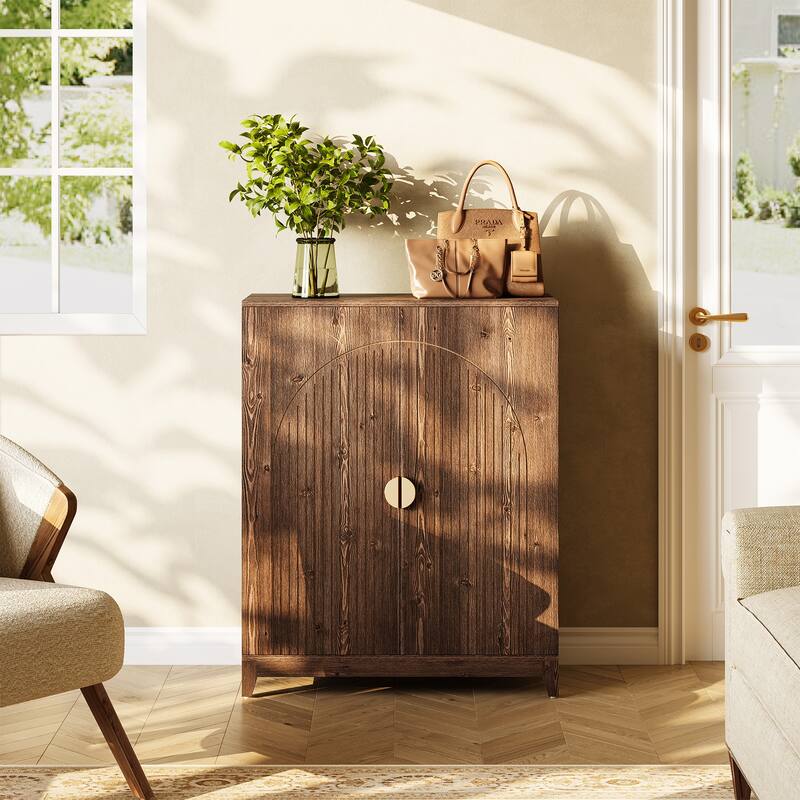 24 Pair Shoe Storage Cabinet With Adjustable Shelves - Brown