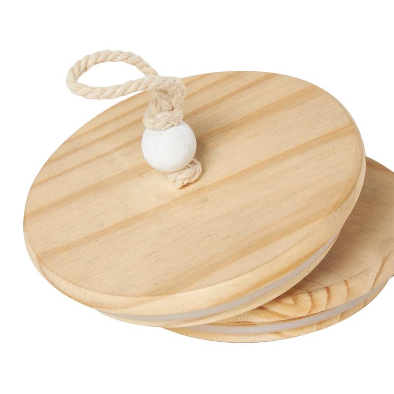 Cream or Blue Ceramic Canisters with Brown Wood Lids and Beaded Accents (Set of 3)