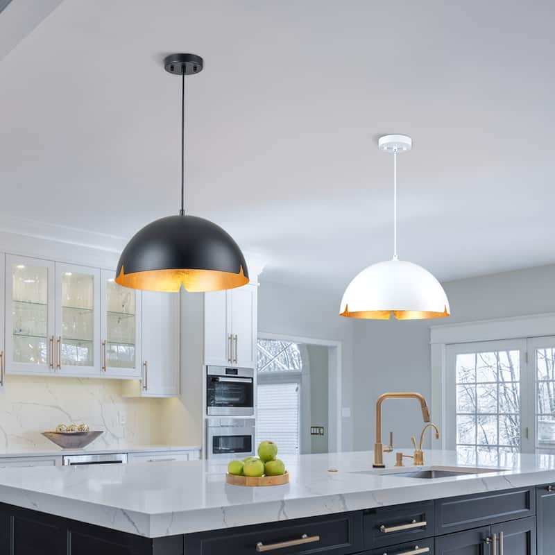 Modern 15" Iron Dome Pendant Light with Gold Foil Interior - Dia.15-in