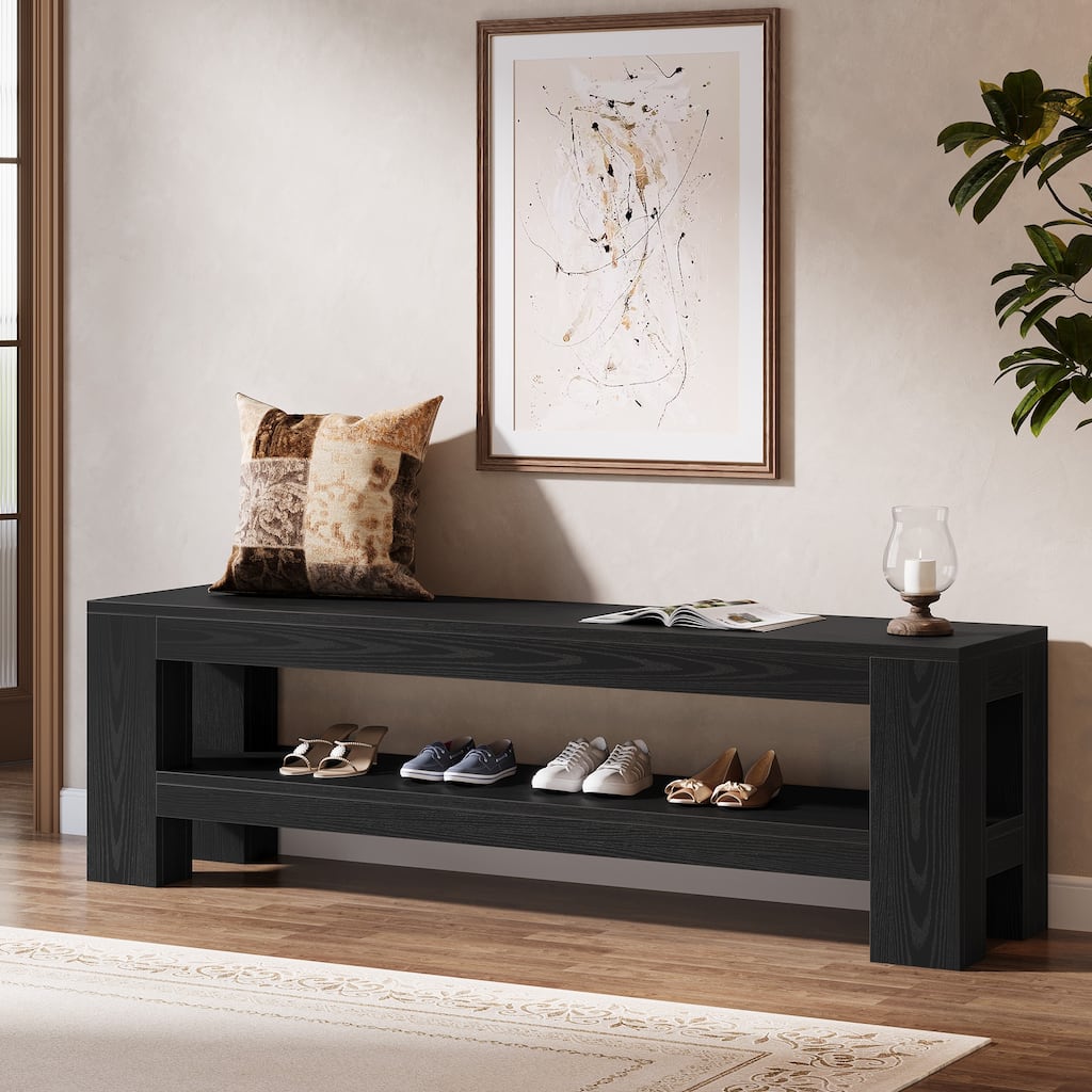 Wooden Entryway Bench with Storage Shelf, Console Shoe Bench, Hallway Kitchen End of Bed Accent Seat Storage Bench for Bedroom