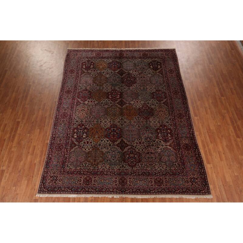Vegetable Dye Agra Indian Antique Area Rug Hand-Knotted Wool Carpet - 9'1" x 12'2"