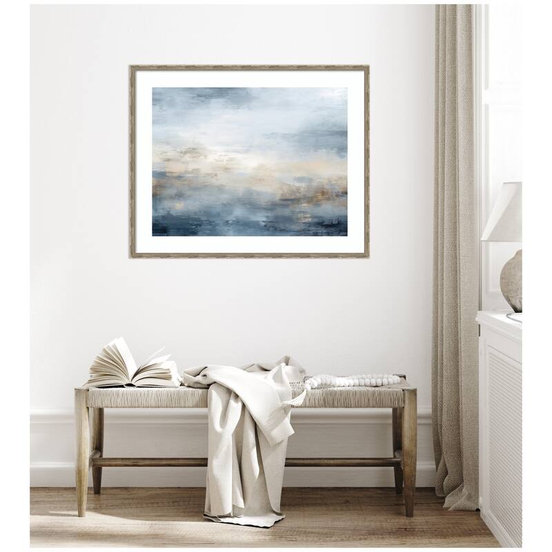 Kate and Laurel Framed Art Tonal Abstract Oceanic Nautical Serenity Blue Horizontal by The Creative Bunch Studio