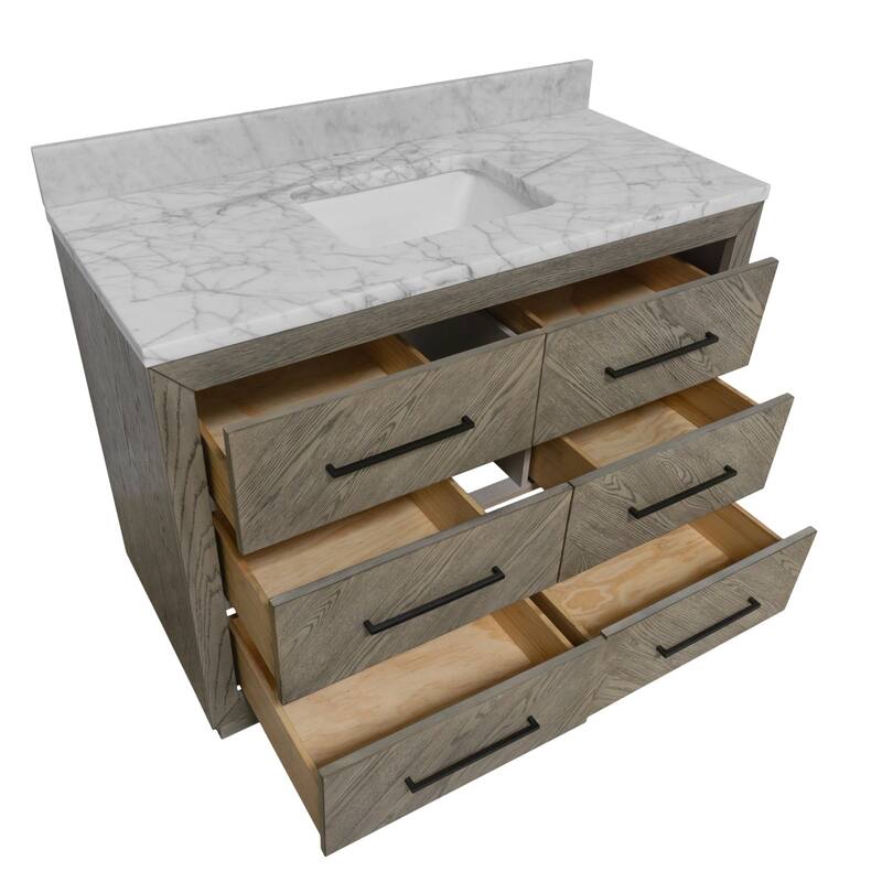 KitchenBathCollection Avery 48" Bathroom Vanity with Carrara Marble Top