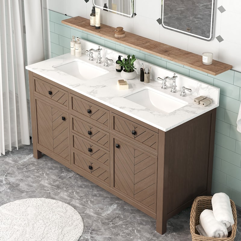 60-inch Modern Double Bathroom Vanity Crafted with Solid Wood Frame