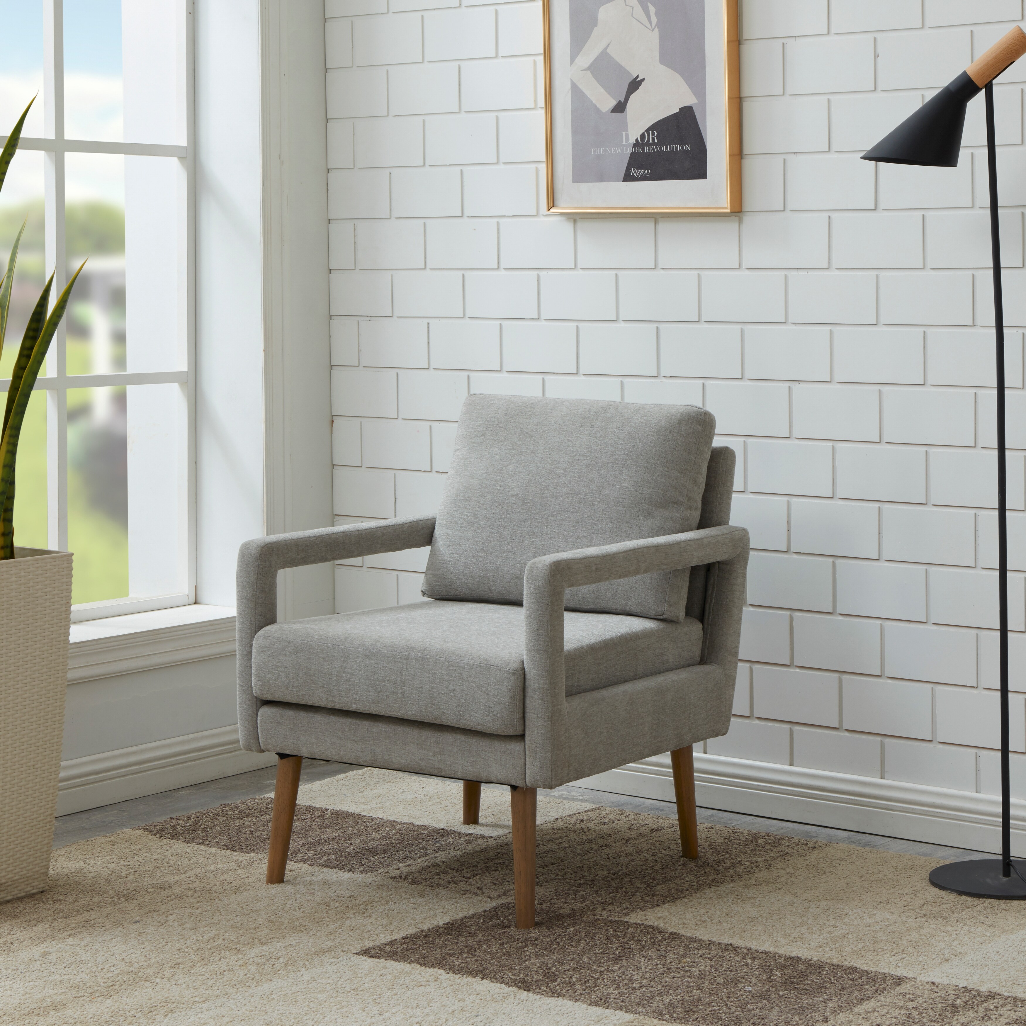 Mid-Century Armchair , Accent Chair with Chenille Armrest