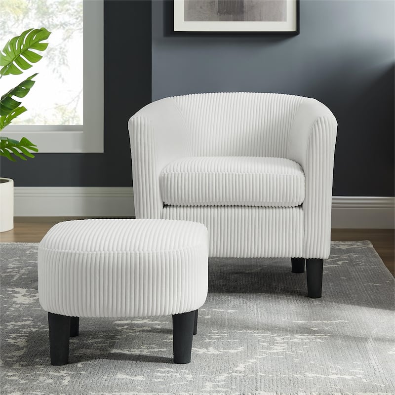 Upholstered Accent Arm Chair Corduroy with Ottoman Foot Rest