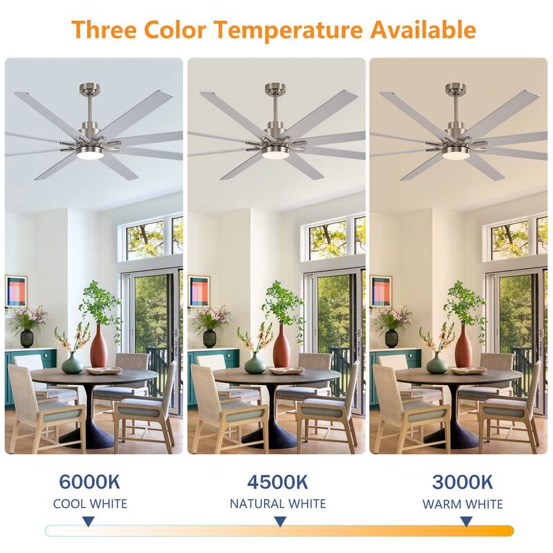 84 Inch 8 PCS Plywood Reversible Blades Ceiling Fan With Light Kit 3 Color Dimmable LED, DC 6 Speed