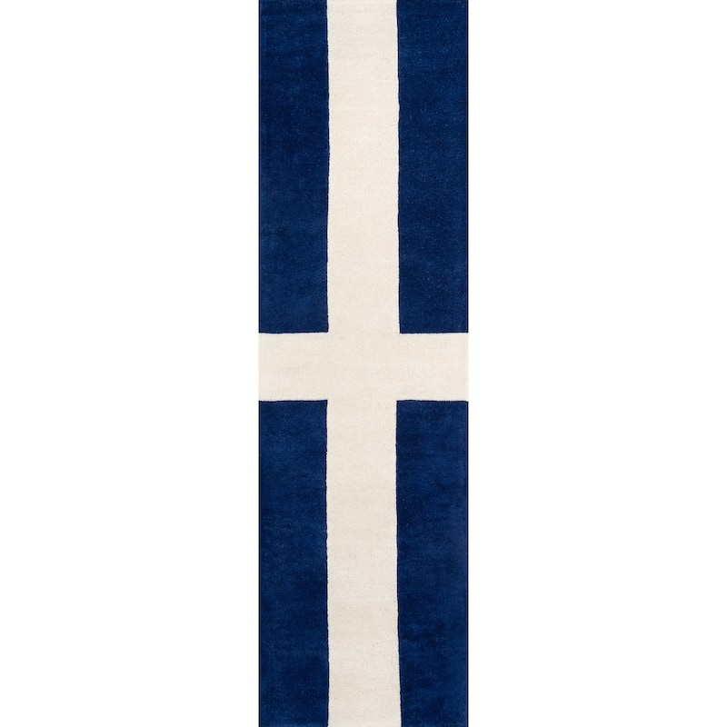 Novogratz by Momeni Delmar Chevalier Hand Tufted Wool Area Rug - 2'3" x 8' Runner - Navy - Runner/Rectangle